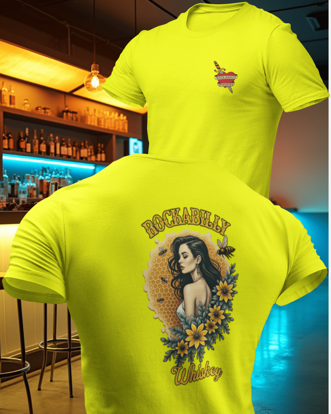Rockabilly Queen Bee Safety Green T-Shirt