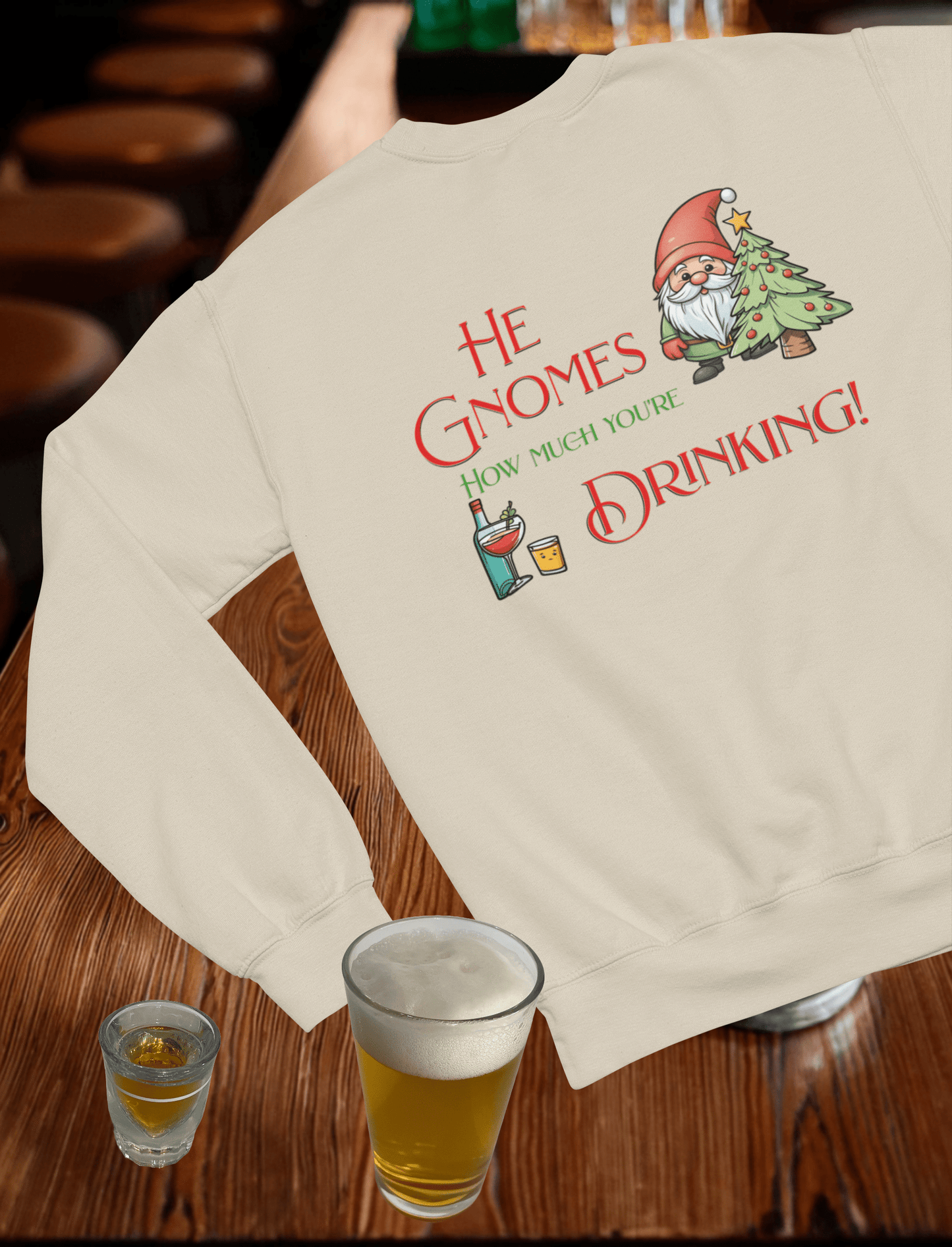Gnomes Drinking Crewneck Sweatshirt