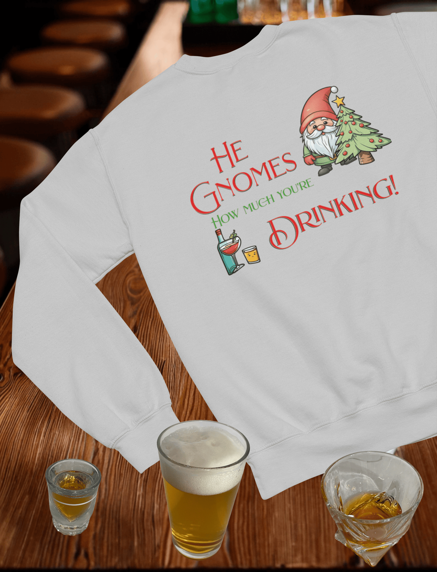 Gnomes Drinking Crewneck Sweatshirt