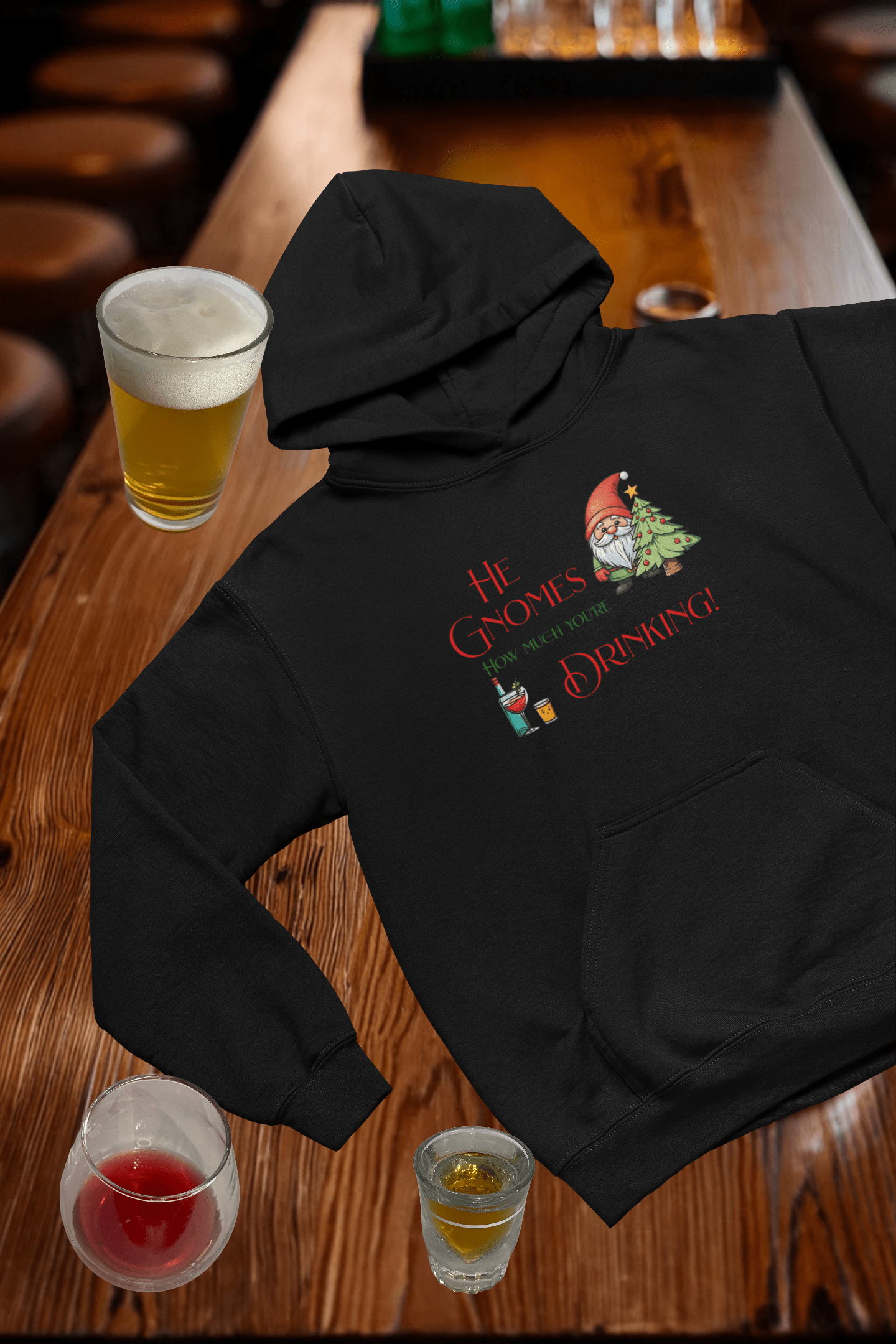 Gnomes Drinking Hooded Sweatshirt