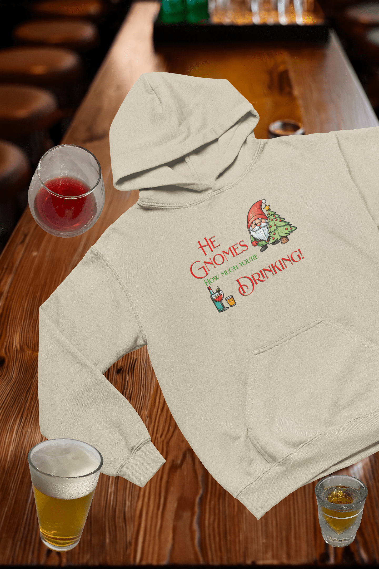 Gnomes Drinking Hooded Sweatshirt