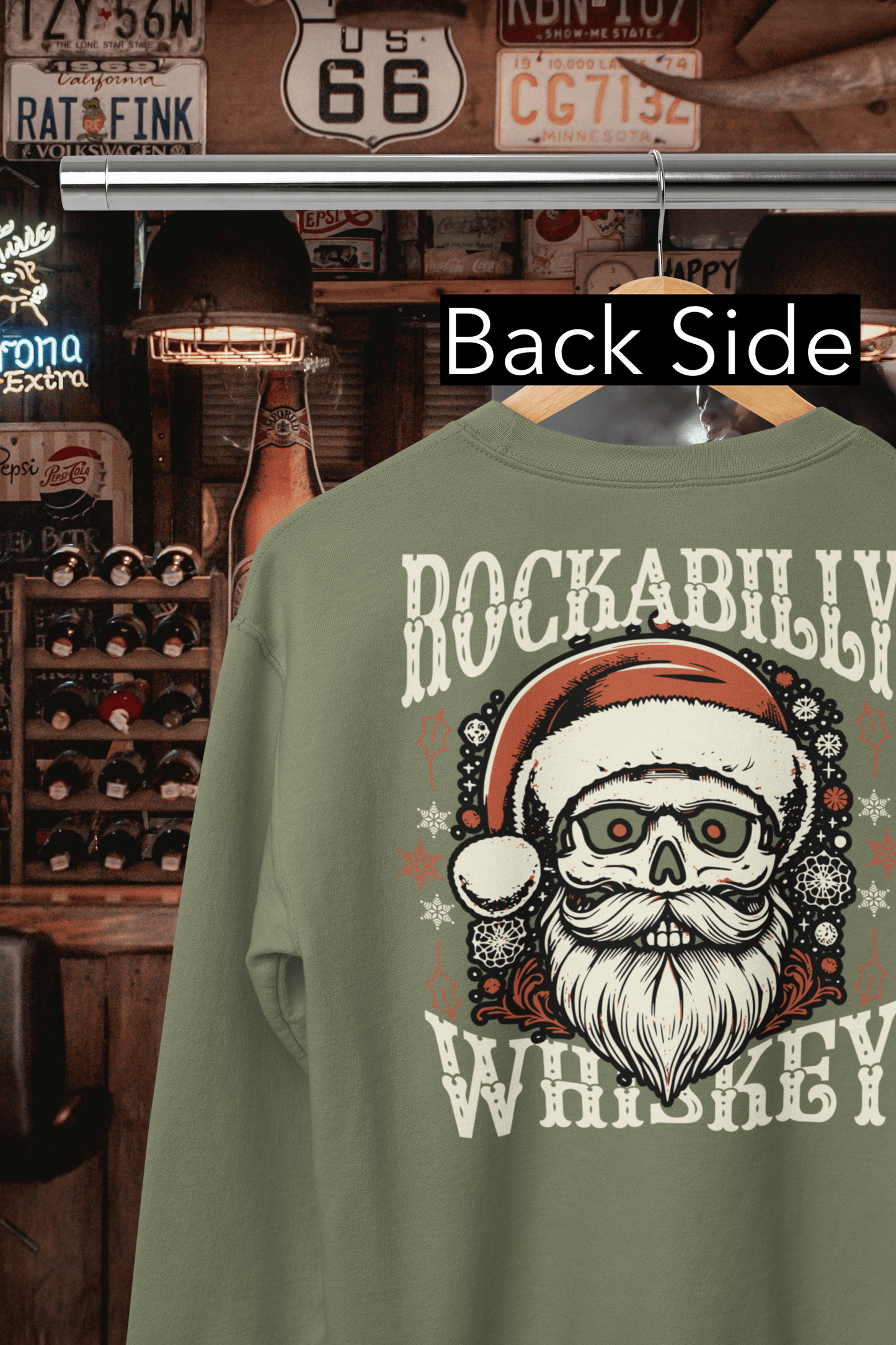 Rockabilly Skully Claus Crewneck Sweatshirt
