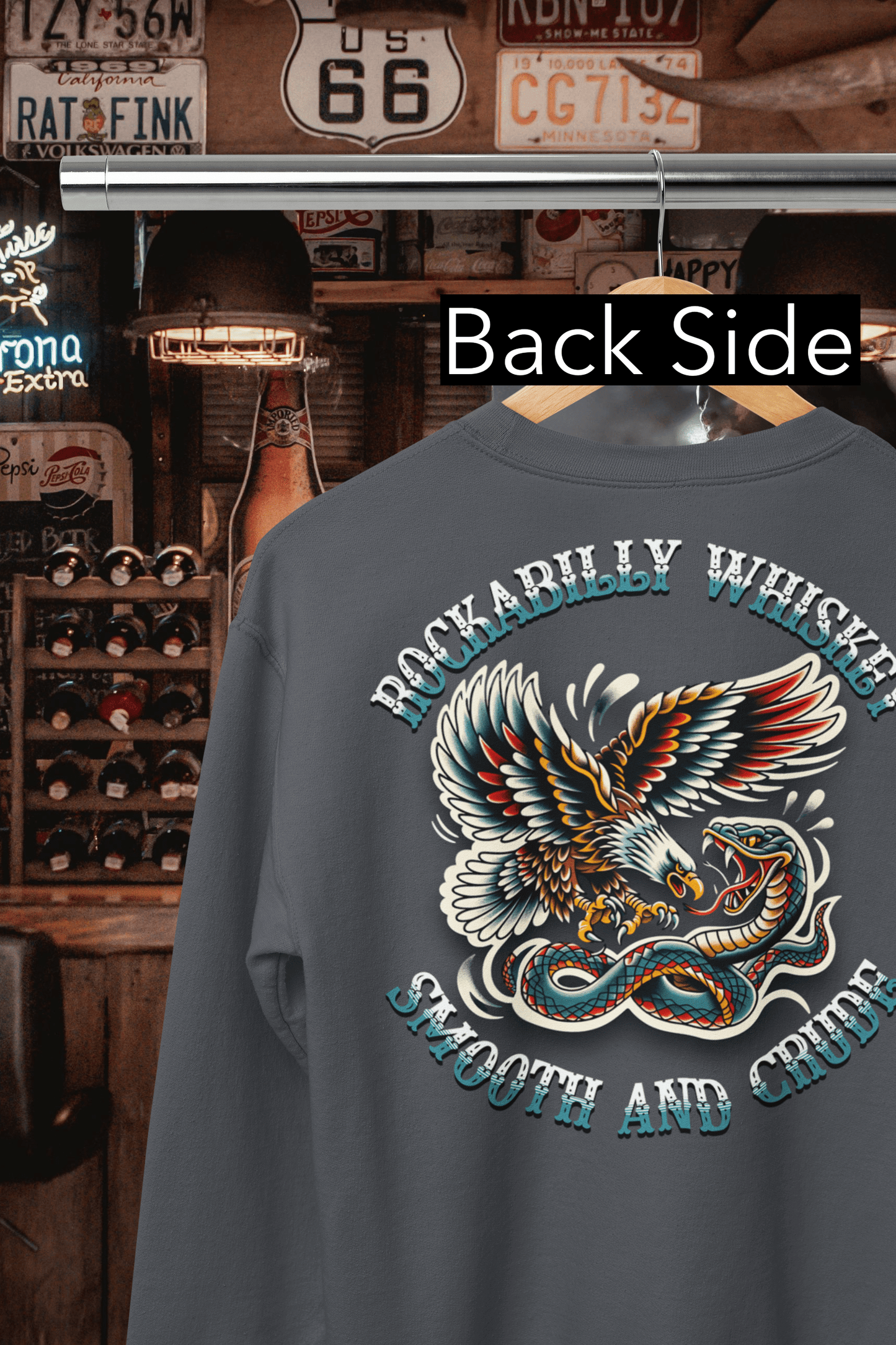 Rockabilly Eagle and Snake Fight Crewneck Sweatshirt